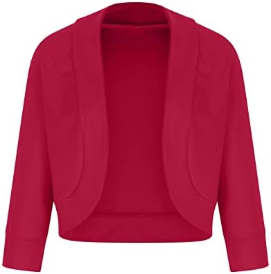 Kadın Kırpılmış Blazer Ceket 3/4 Kollu Çalışma Ofisi Ceketler Casual İş Açık Ön Hırka Takım Elbise Ceketleri