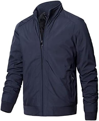 Erkek Hafif Softshell Ceket Rahat Bahar fermuarlı rüzgarlık Standı Yaka Bombacı kolej ceketi Dış Giyim (Haki, 3X-Large)
