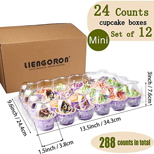 Lıengoron 24 Adet x 12 Paket Mini Düzine Cupcake Tutucular Cupcake Kutuları Cupcakes Konteynerleri Ayrılabilir Kubbe Kapaklı