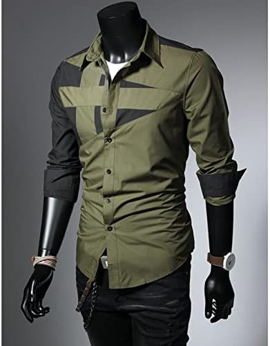Maiyifu-GJ erkek Uzun Kollu Şık Elbise Gömlek Patchwork Casual Düğme Aşağı Gömlek Turn-Aşağı Yaka Gömlek Üst
