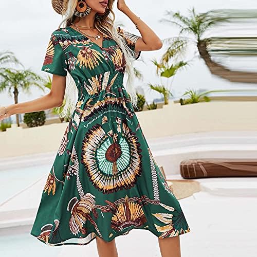 Kadın 2023 Gündelik uzun elbise Bahar Bohemian Çiçek V Boyun Kısa Kollu Maxi Hawaii Plaj Elbise