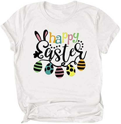 Mutlu Paskalya Bayan Gömlek Komik Tavşan Yumurta Mektup Baskılı Tatil Gömlek Gevşek yuvarlak boyun kısa kollu tişört