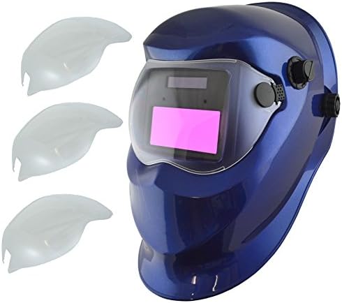 Otomatik Kararan Kaynakçılar Kask Maske Kaynak Taşlama Mavi & 3 x Lens Kapağı
