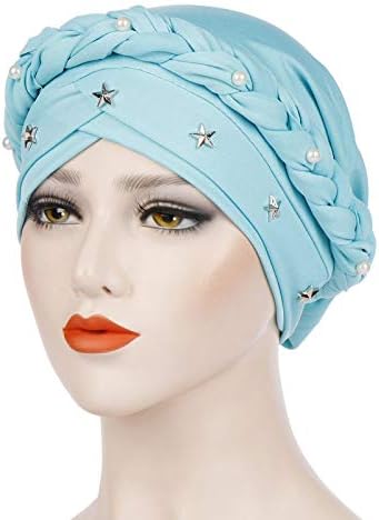Kadın İnci Türban Şapka Streç Pilili Türban Headwrap Kadınlar için Hımbıl Bükülmüş Türban Müslüman Fırfır Bere Şapka
