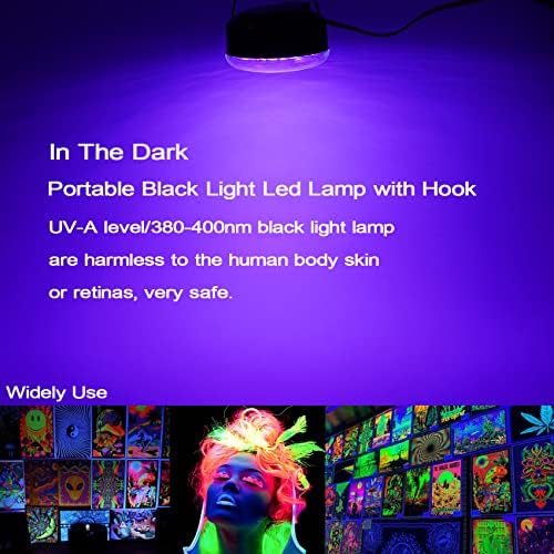 CİCİNY Led siyah ışık ışığı, Kancalı 10W USB Asılabilir UV Blacklights, Glow Partisi için Siyah ışık lambası, Karanlıkta