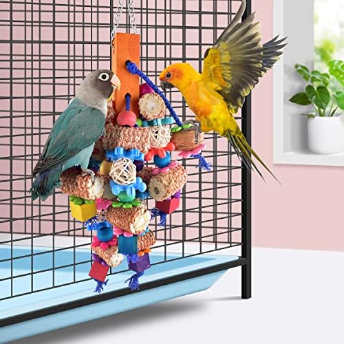 KATUMO Kuş Çiğnemek Oyuncaklar, Doğal Mısır Koçanı Renkli ahşap bloklar Sağlam Somun Papağan Oyuncak Küçük Orta Papağan Kuşlar