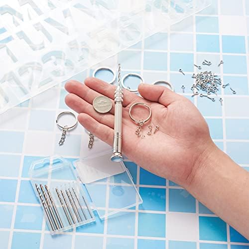 Cherıswelry 1 Pcs A-Z Mektup 0-9 Numarası silikon kalıp ile 20 Pcs Bölünmüş anahtarlıklar 50 Pcs Vida Göz Pin Peg Kefaletler
