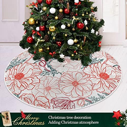 Oarencol Haşhaş Çiçekler Noel Ağacı Etek 36 inç Vintage Kırmızı Çiçek Noel Tatil Parti Ağacı Mat Süslemeleri
