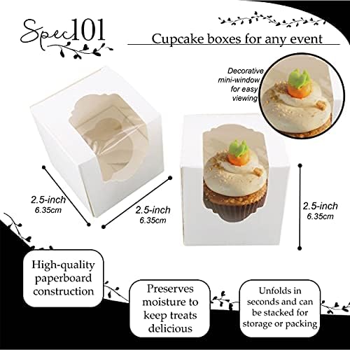 Spec101 Mini Cupcake Tutucular-Ekler ile 100 Pk Bireysel Cupcake Kutuları, 2.5 İnç Gitmek Cupcake Kapları, Beyaz