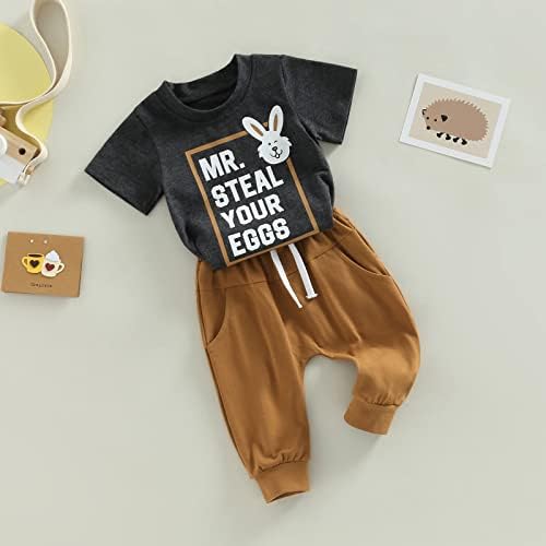 Kayotuas Yürüyor Bebek Erkek Bebek Paskalya Kıyafeti Tavşan Mektup baskılı tişört Üstleri ve koşucu pantolonu Seti yaz giysileri