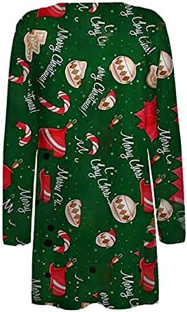 Gevşek Klasik Üst Kadın Noel Uzun Kollu Bluz Açık Hafif Polyester Yakasız Santa Çalışma Fırfırlı Hoodies Ceket