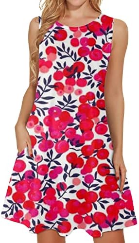 Kadın Yaz Seksi Kolsuz Elbise Çiçek Baskı yuvarlak Boyun plaj elbisesi Güneş Etek Cep Elbise Etek Mini Etek