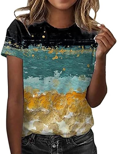 Adpan Bayan Günlük Yaz Baskı O Boyun Tankı Üstleri Kısa Kollu Egzersiz Gömlek Casual Gevşek Tees Spandex T Shirt Kadın Katı