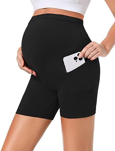 Foucome kadın Analık Biker Şort Göbek Üzerinde 5 Yoga Egzersiz Koşu Atletik Kısa cepli pantolon