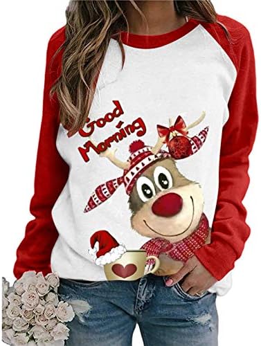QTOCIO Noel kadın Raglan Kollu Tişörtü Üstleri Kızlar Tatil Tees Noel Çirkin Baskı Beyzbol Tshirt Kazaklar Bluz