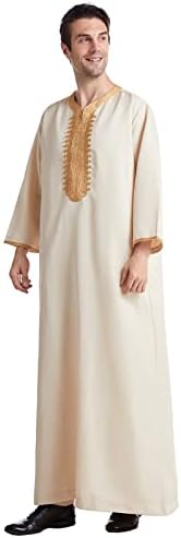 Bmısegm Yaz rahat elbise Gömlek Erkekler için erkek Rahat Müslüman Arap Orta Sekiz Kollu İşlemeli Elbise Erkek Pamuk