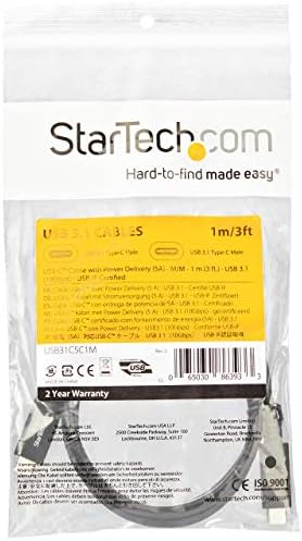 StarTech.com USB C Kablosu 3 ft / 1m Güç Teslimatlı (USB PD) Güç Geçişi Şarj USB'den USB Kablosuna (USB31C5C1M)