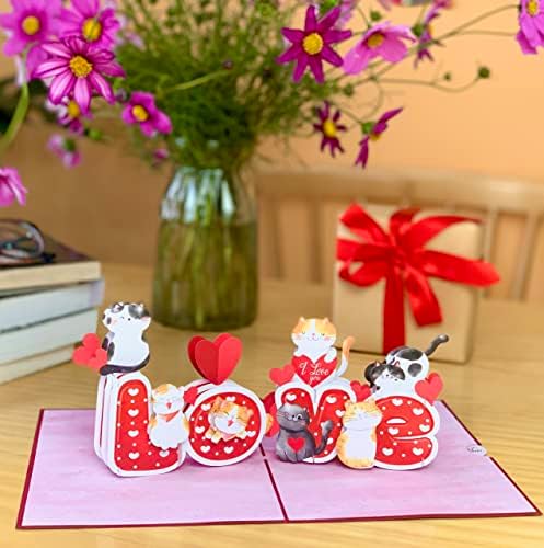 Pop Up Anneler Günü Kartı 22CRAFT - Aşk Kedi Anneler Günü Pop Up Kartı 6x 8 - Anneler Günü Pop Up 3D Sevimli Romantik Tebrik