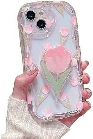 Aeılene Çiçek Telefon Kılıfı için iPhone 13 Pro Max, japon Kore Sevimli 3D Temizle Pembe Dalgalı Kenar Lale Çiçek Telefon
