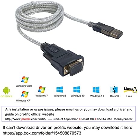 DTech Seri Kablo USB Adaptörü DB9 Erkek RS232 Portu Destekler Windows 11 10 8 7 Mac (6 Feet, PL2303)