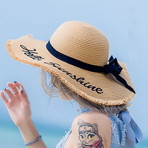 Kadın Geniş Kenarlı Güneş Koruma Hasır Şapka, Katlanabilir Disket Şapka, Yaz UV Koruma Plaj Şapkası