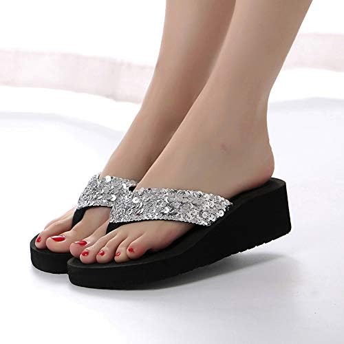 Kama Sandalet Kadınlar için Sparkly Sequins Dekor Konfor Dışarı Kapılar Slip-on Flip Flop
