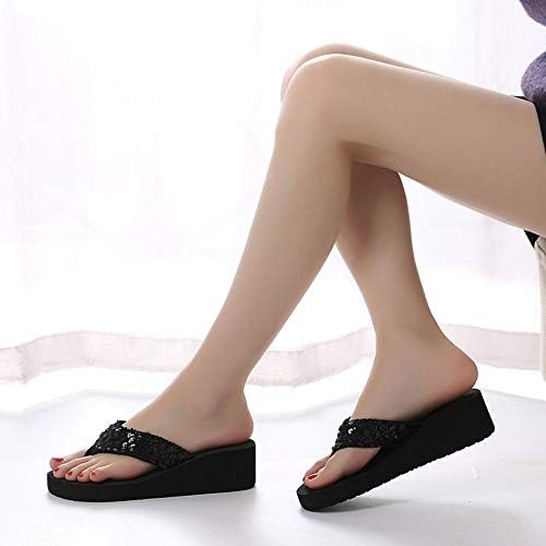Kama Sandalet Kadınlar için Sparkly Sequins Dekor Konfor Dışarı Kapılar Slip-on Flip Flop