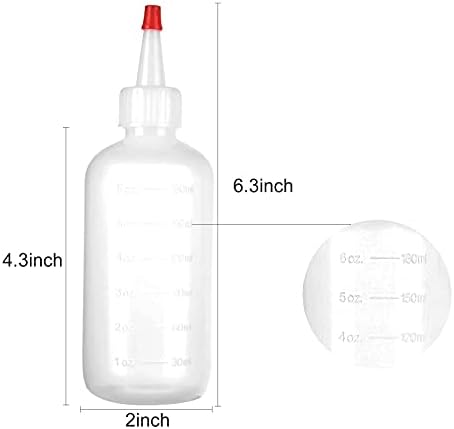 24 Paket 6oz Kırmızı Uçlu Kapaklı ve Ölçülü Plastik Sıkma Şişeleri, Sızdırmaz Doldurulabilir Plastik Sıkma Çeşni Şişeleri