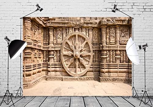 BELECO 10x8ft Kumaş Güneş Tapınağı Hint Zemin Antik Hindistan Tapınağı Tarihi Oyma Binalar Araba Tekerleği Hinduizm Din Arka