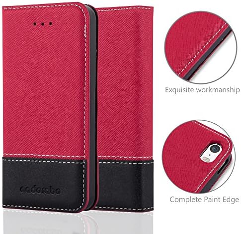 Kırmızı Siyah Renkte Apple iPhone 5 / iPhone 5S / iPhone SE ile uyumlu Cadorabo Kitap Çantası-Manyetik Kapatma, Stand İşlevi