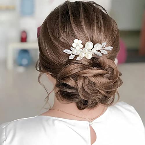Düzleştirici Düğün İnci Çiçek Saç Tarak Gümüş Yapraklar Gelin Saç Yan Tarak Gelin Düğün saç aksesuarları Kadınlar için