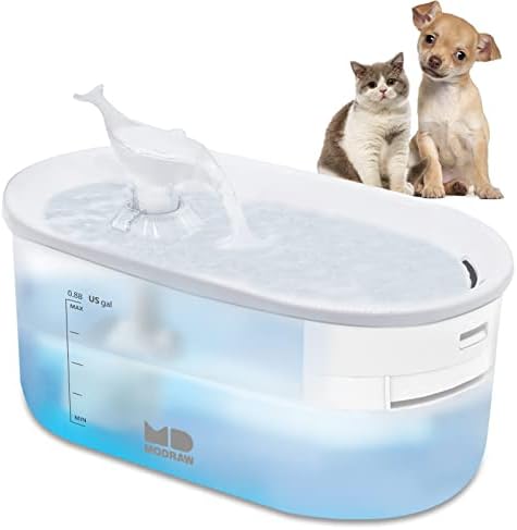 MODRAW Kedi su çeşmesi,111 oz/3.3 L, Pet su çeşmesi ile Köpekler için led ışık, otomatik İçme Dağıtıcı Küçük Köpekler için