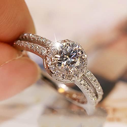 Nişan alyans Yaratıcı yuvarlak paket zirkon kadın Yüzük kadınlar için kalp ayak baş parmağı yüzüğü (Gümüş, 9)