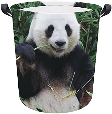 FoDuoDuo çamaşır sepeti Panda Yeme Bambu çamaşır sepeti Kolları İle Katlanabilir Sepet Kirli giysi saklama Çantası Yatak