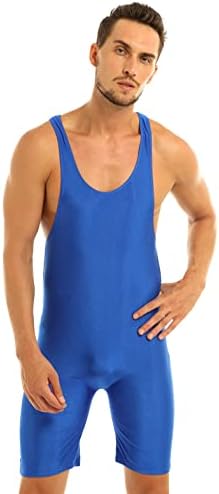TiaoBug erkek güreş atleti Tek Parça Spor Leotard Spor Bodysuit Mavi Büyük