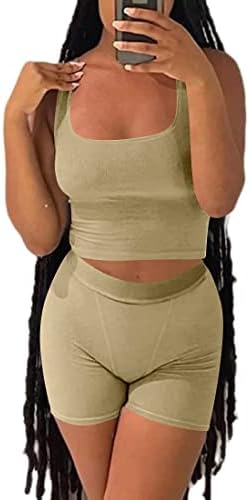 LAOARA Nervürlü 2 Parça Set Kadınlar için Kolsuz kırpma kolsuz yelek Yüksek Bel Şort Rahat Yoga Egzersiz Eşofman