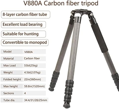 Karbon Fiber Tripod Profesyonel Ağır Büyük Seyahat kamera tripodu Katı Avcılık Standı Monopod Tripodlar OBO V880A Siyah