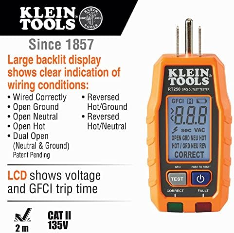 Klein Tools RT250KİT Temassız Gerilim Test Cihazı ve LCD ve El Feneri ile GFCI Priz Test Cihazı ve Katı ve Telli AWG Tel