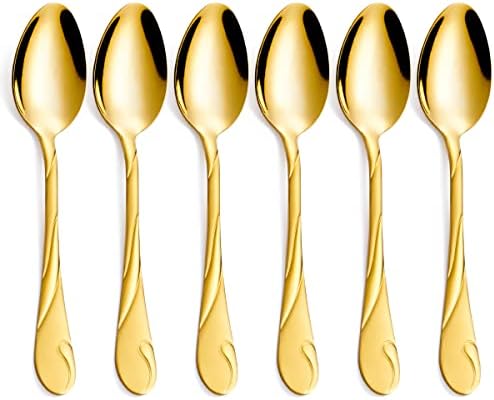 Altın Yemeği kaşık seti, Seeshine 7.6-inç Paslanmaz Çelik Parlak Altın Masa Kaşık Gümüş, 6 Set