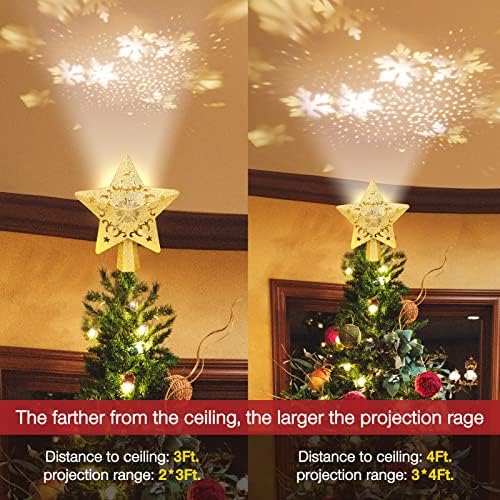 LHMTQVK Noel ağacı Topper ışık, dönen projeksiyon ışığı ile Noel dekoru-Noel ev ağacı tatil partisi dekoru için 3D içi boş