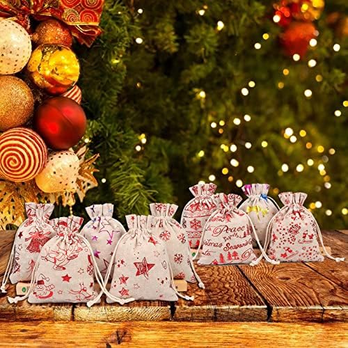 DBYLXMN Şeker Kar Tanesi Pamuk Hediye Cep Keten Keten Çanta Depolama İpli Çanta Noel Saklama Torbaları çanta düzenleyici