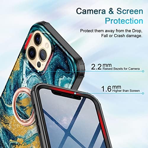 Btscase iPhone 12 Pro Max Durumda 6.7 inç, 360° Halka Tutucu Kickstand ile Dahili Ekran Koruyucu, Tam Vücut Çift Katmanlı