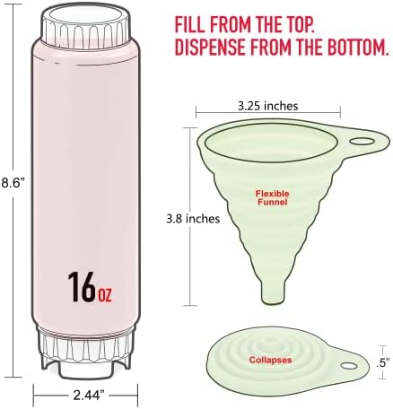 FIFO sıkılabilir şişe Doldurulabilir (6 Paket) Yeşil Dağıtıcı İnce Çeşniler, Soslar, Sıvılar, Yağlar ve Pansuman Esnek Huni
