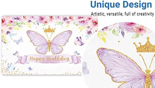 Funnytree Mutlu Doğum Günü Kelebek Parti Zemin Mor Bebek Kız Prenses Pembe Gül Çiçek Altın Fotoğraf Arka Plan Çocuklar Tatlı