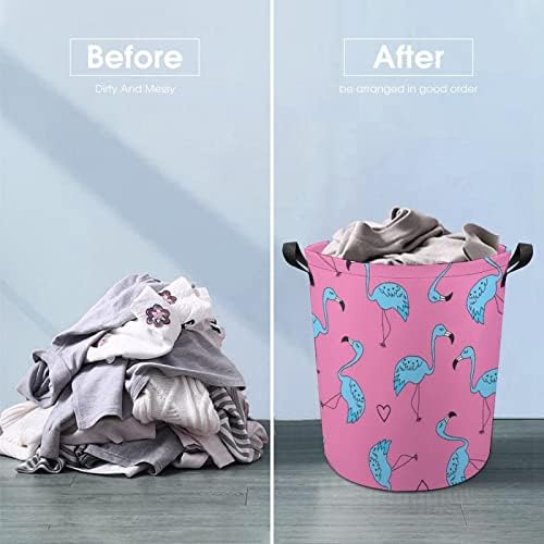Mavi Flamingo büyük çamaşır sepeti sepet çanta üniversite yurt taşınabilir için kolları ile yıkama