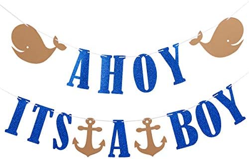 Ahoy Onun Bir Çocuk Glitter Banner-Denizcilik Tema Bebek Duş Parti Banner Dekor veya Erkek Bebek Parti Dekorasyon Malzemeleri-Güvenli
