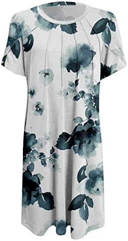 Casual Maxi Elbiseler kadın Rahat Çiçek Baskı Yuvarlak Boyun Dantel Bölünmüş Kısa Kollu Elbise Düz Renk T Shirt
