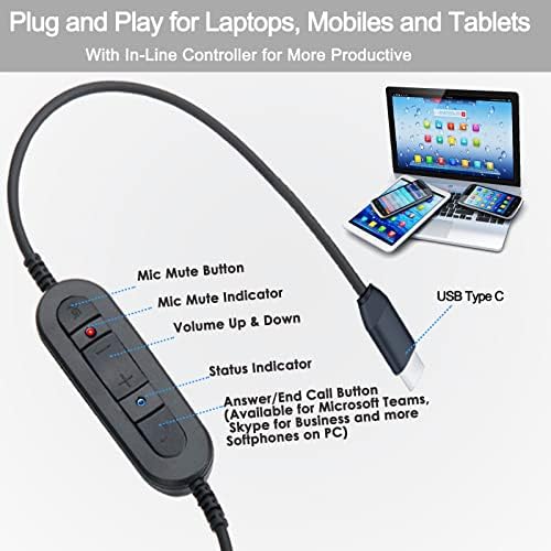 EMAIKER USB Tip C gürültü önleyici mikrofonlu kulaklıklar, USB C PC için mikrofonlu kulaklık, Dizüstü Bilgisayar, Kulak bilgisayar