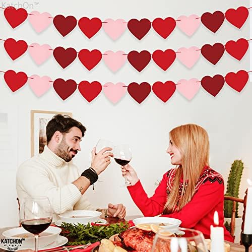 Sevgililer Günü Dekoru için Keçe Kalp Çelenk-30'lu Paket, DIY Yok | Kırmızı, Gül, Açık Pembe Kalp Afiş Çelenk, Kalp Çelenk