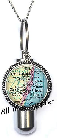 AllMapsupplier Moda Kremasyon Urn Kolye, Miami harita Urn, Miami Urn, Ft Lauderdale, Miami Beach, Hialeah, Mercan Gables,